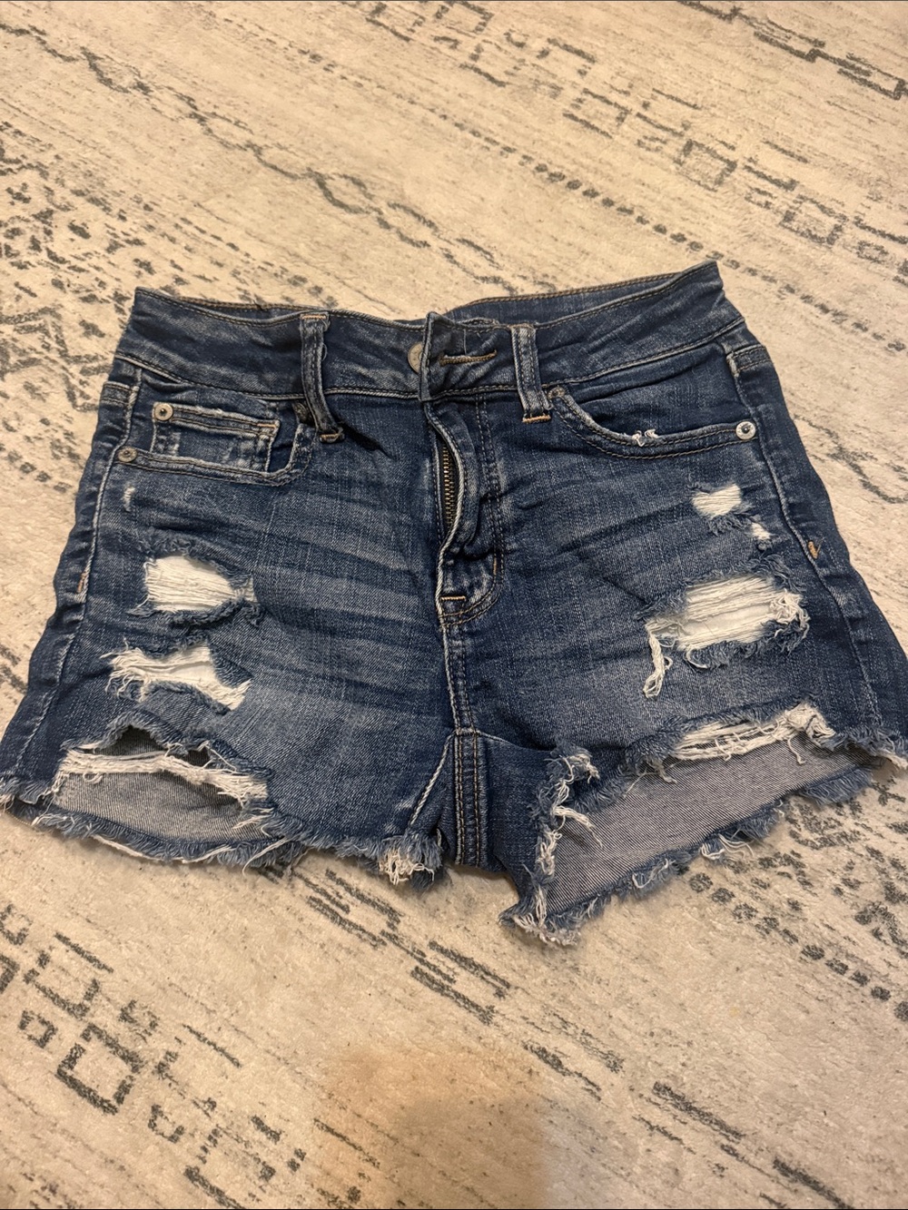 American Eagle Outfitters Dark Blue Distressed Jean Shorts